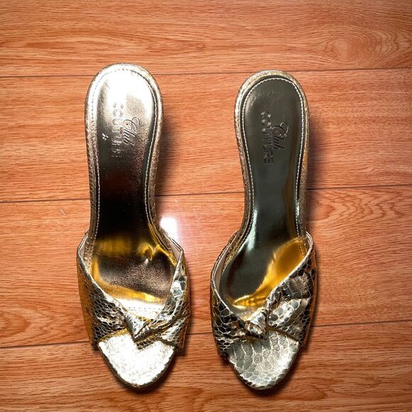Gold Snake Skinned Kitten Heels - Picture 4 of 4